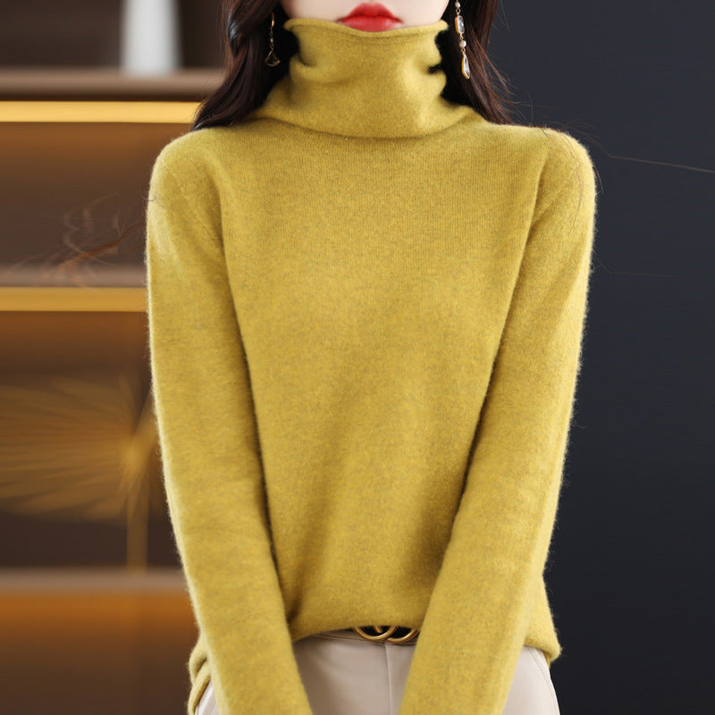 100 Pure Wool Women's Roll-neck Sweater With A Cowl Neck