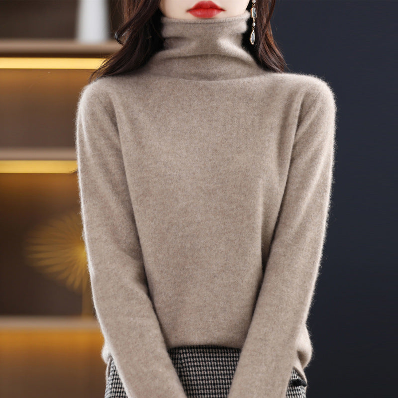 100 Pure Wool Women's Roll-neck Sweater With A Cowl Neck