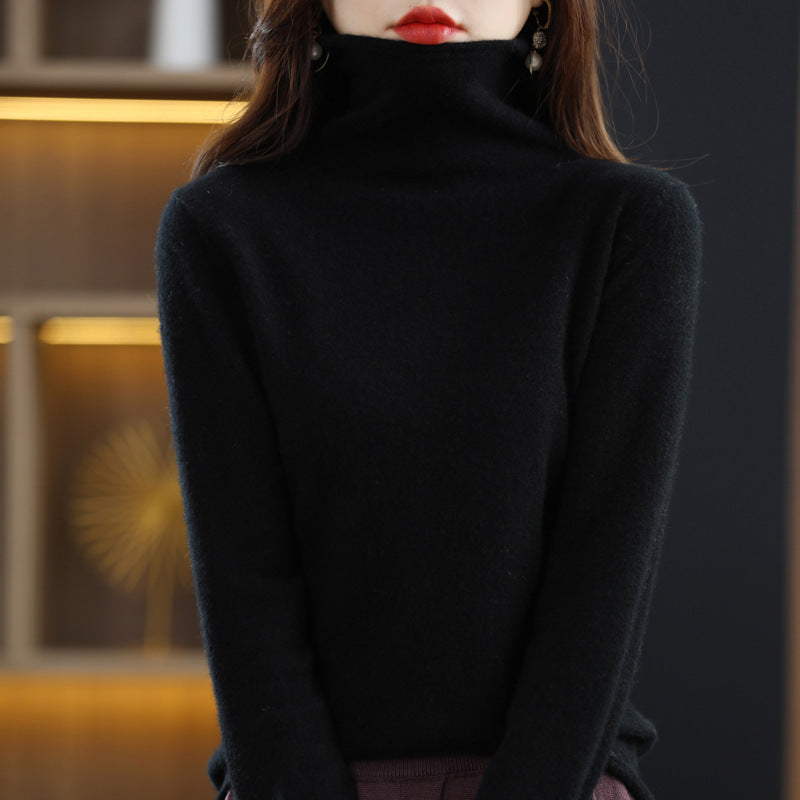 100 Pure Wool Women's Roll-neck Sweater With A Cowl Neck