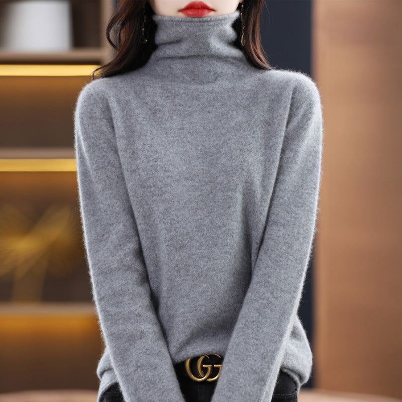 100 Pure Wool Women's Roll-neck Sweater With A Cowl Neck