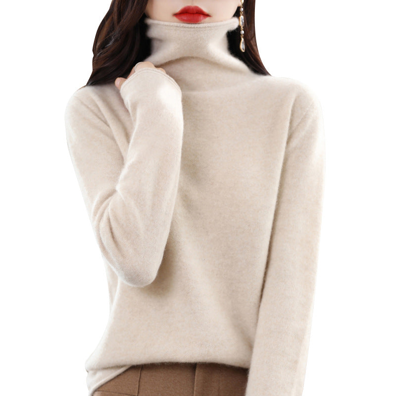 100 Pure Wool Women's Roll-neck Sweater With A Cowl Neck