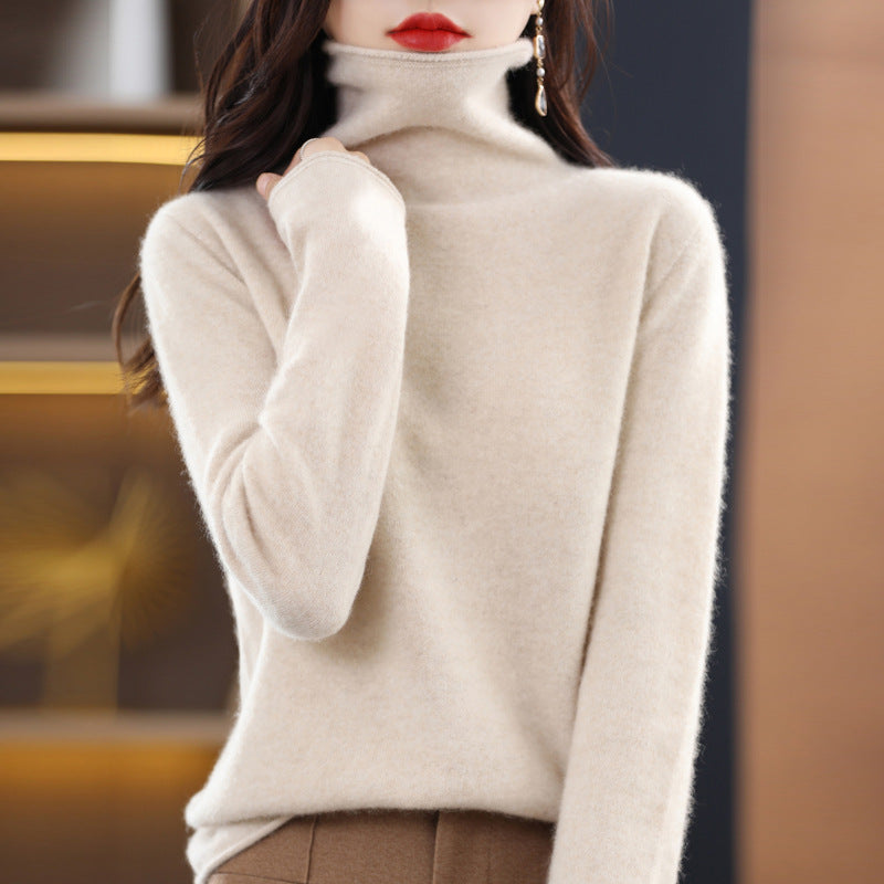 100 Pure Wool Women's Roll-neck Sweater With A Cowl Neck