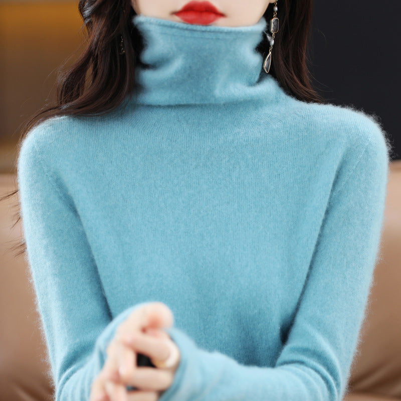 100 Pure Wool Women's Roll-neck Sweater With A Cowl Neck