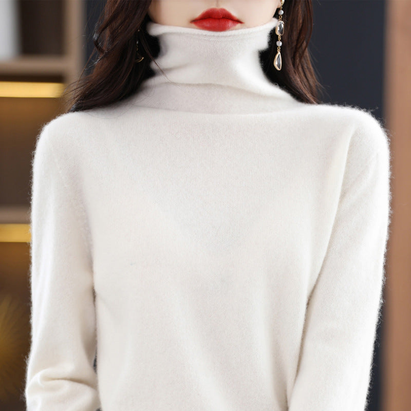 100 Pure Wool Women's Roll-neck Sweater With A Cowl Neck